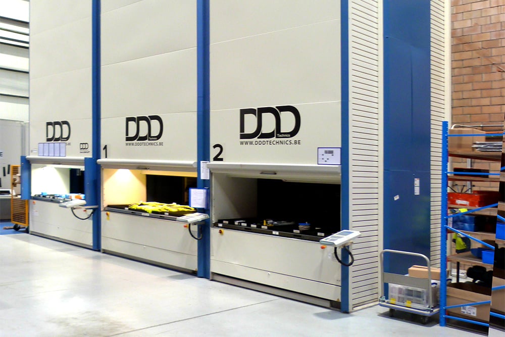 Compact storage of materials in 3 automated platform lifts